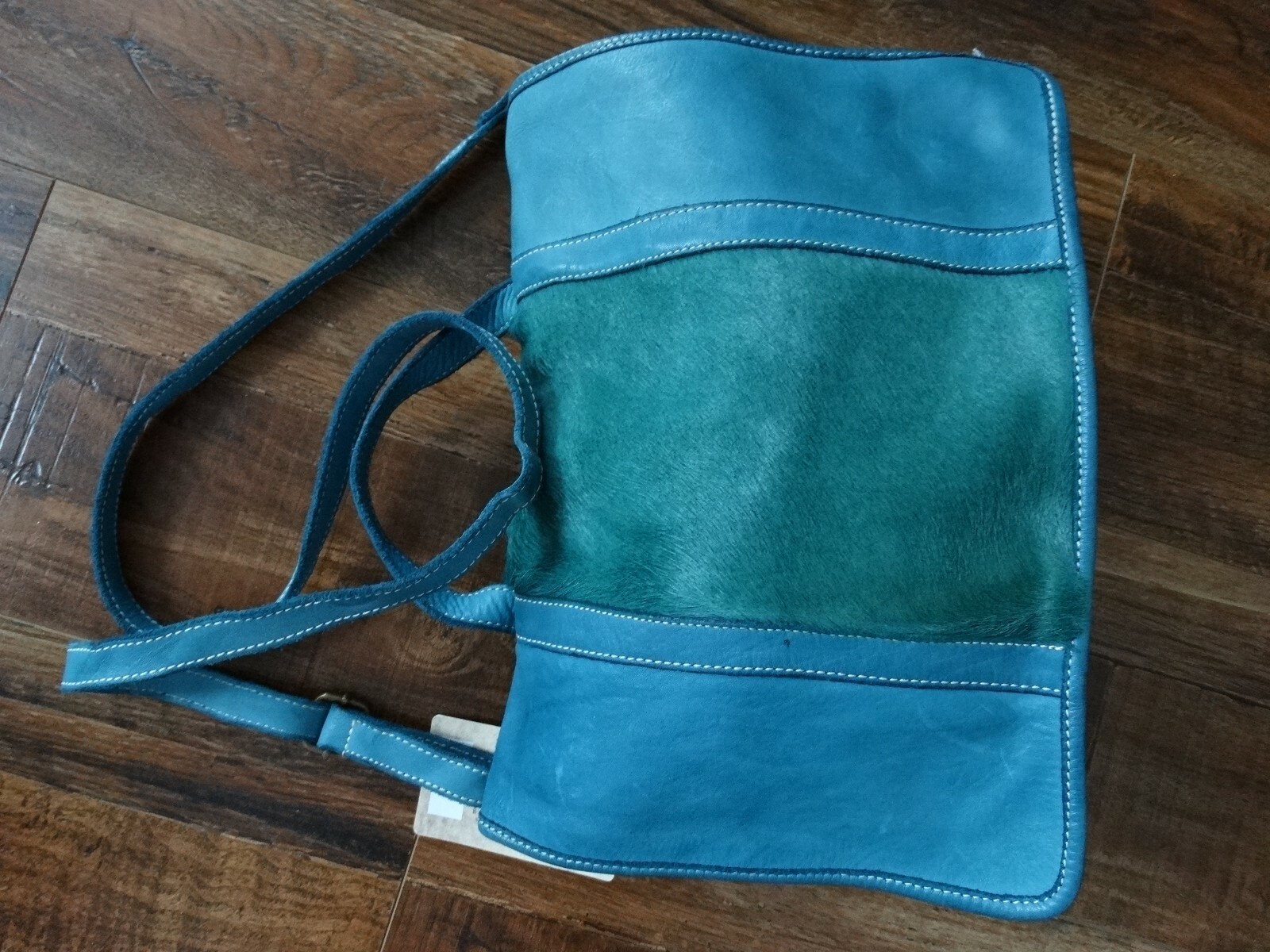 NWT Costanza Rota Teal Leather and Calf hair Messenger Bag eBay
