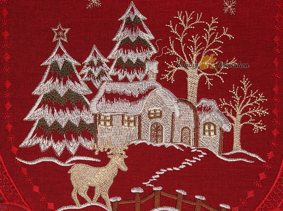 Weihnachten Tischläufer Tischdeckchen Leinen-Optik Weiß Dunkel-Rot  Mitteldecke - Bild 2 von 2