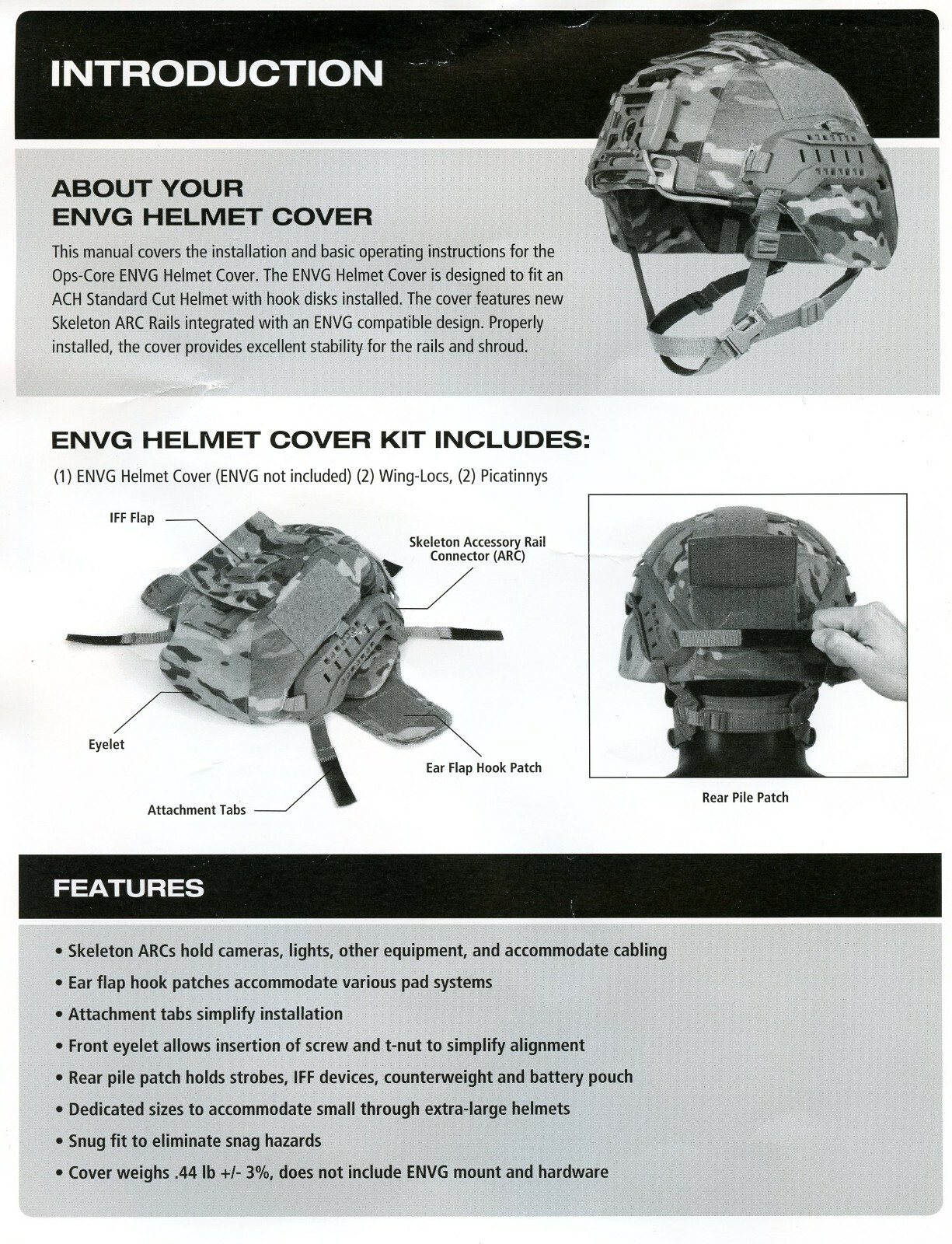 OPSCore ABU ENVG ACH Helmet Cover ARCs Rails MEDIUM WingLoc Picatinny