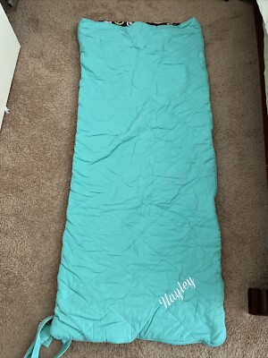 Pottery Barn teen Piece & Aqua green sleeping bag blanket sleepover Hayley Name