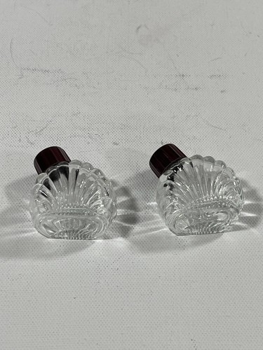 Vintage Clear Glass SALT & PEPPER SHAKERS Brown Tops With Caddy Birds Art Deco - Picture 6 of 8