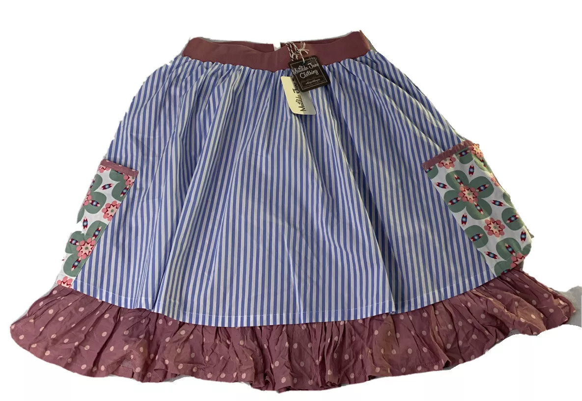 Matilda Jane Floating By Womens Medium Layered Skirt Stripes Dots Pockets NWT