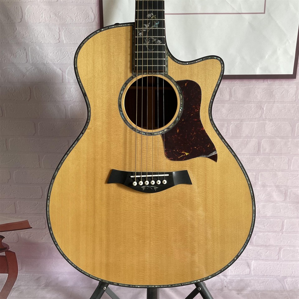 Solid Spruce Top Acoustic Electric Guitar Abalone Inlay Handmade