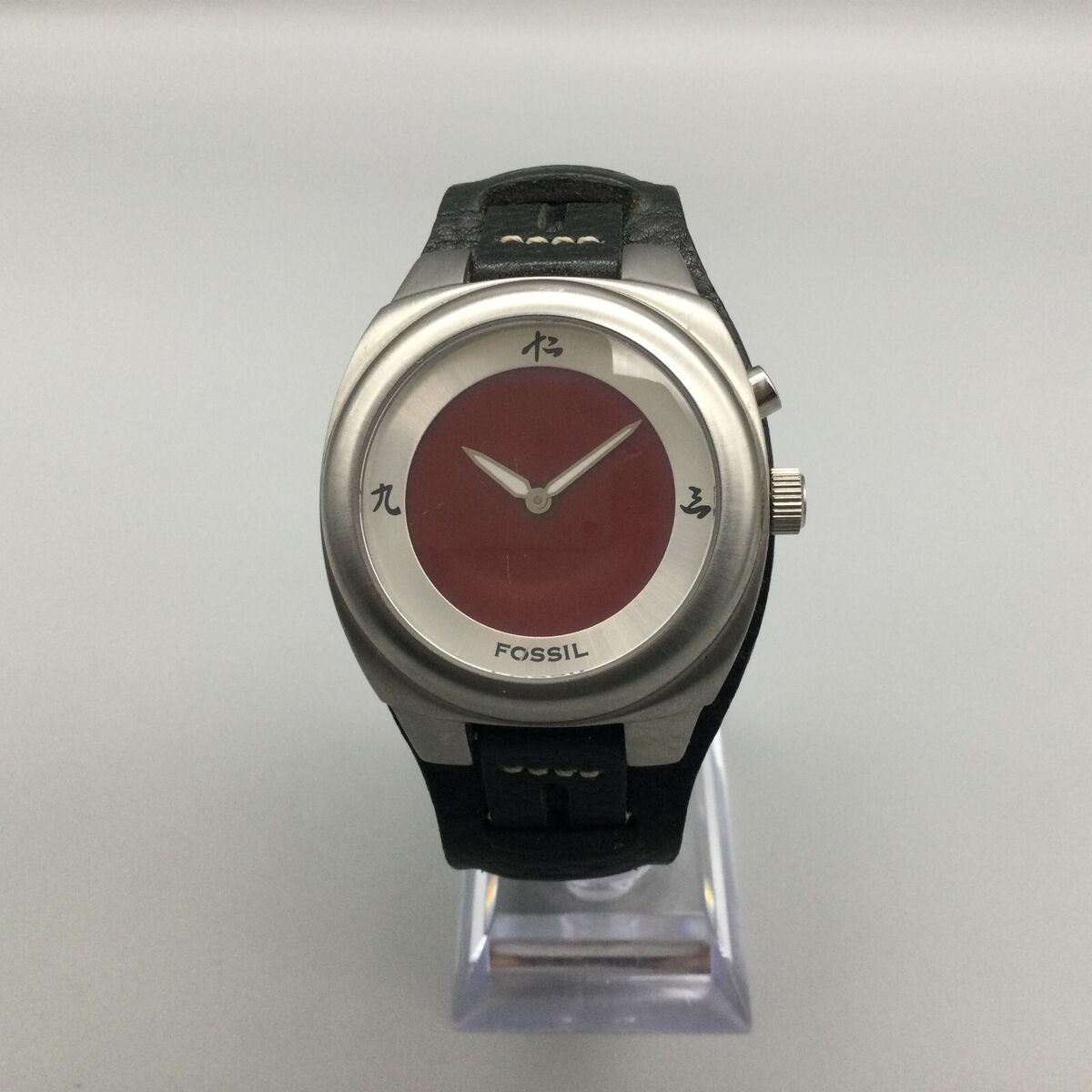 Fossil Big Tic Dragon Watch Men 40mm Red Dial Black Leather Fossil Big Tic Dragon Watch Men 40mm Red Dial Black Leather