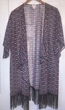 LulaRoe Kimono With Black Fringe Size Large