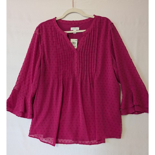 Charter Club Plus Womens Chiffon Pintuck Blouse Charter Club Plus Womens Chiffon Pintuck Blouse