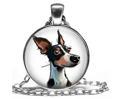 Rat Terrier Caricature Puppy Dog Pendant Necklace 24" Humorous Rat Mom Gift