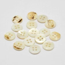 Shell Buttons - 11mm X 2mm - 4 Hole - Flat Natural Shell Buttons - Hole:  1.5mm 