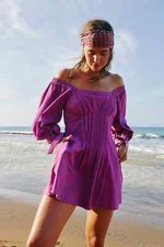 Free People Cerise Mini Dress L Women Casual Pintuck 3/4 Sleeve Short NEW 45559