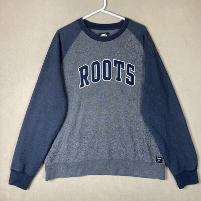 Roots Sweater Mens Extra Large Gray Blue Pullover Sweatshirt Adult