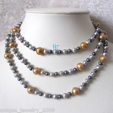 49" 4-7mm Multi Color Freshwater Pearl Necklace Gray Peacock Champagne Jewelry