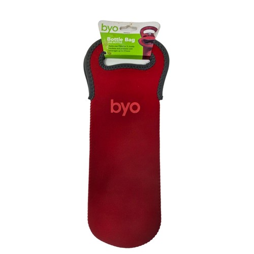 NEW BYO One-Bottle Bottle Bag Insulates and Protects Cold Beverages Red Travel