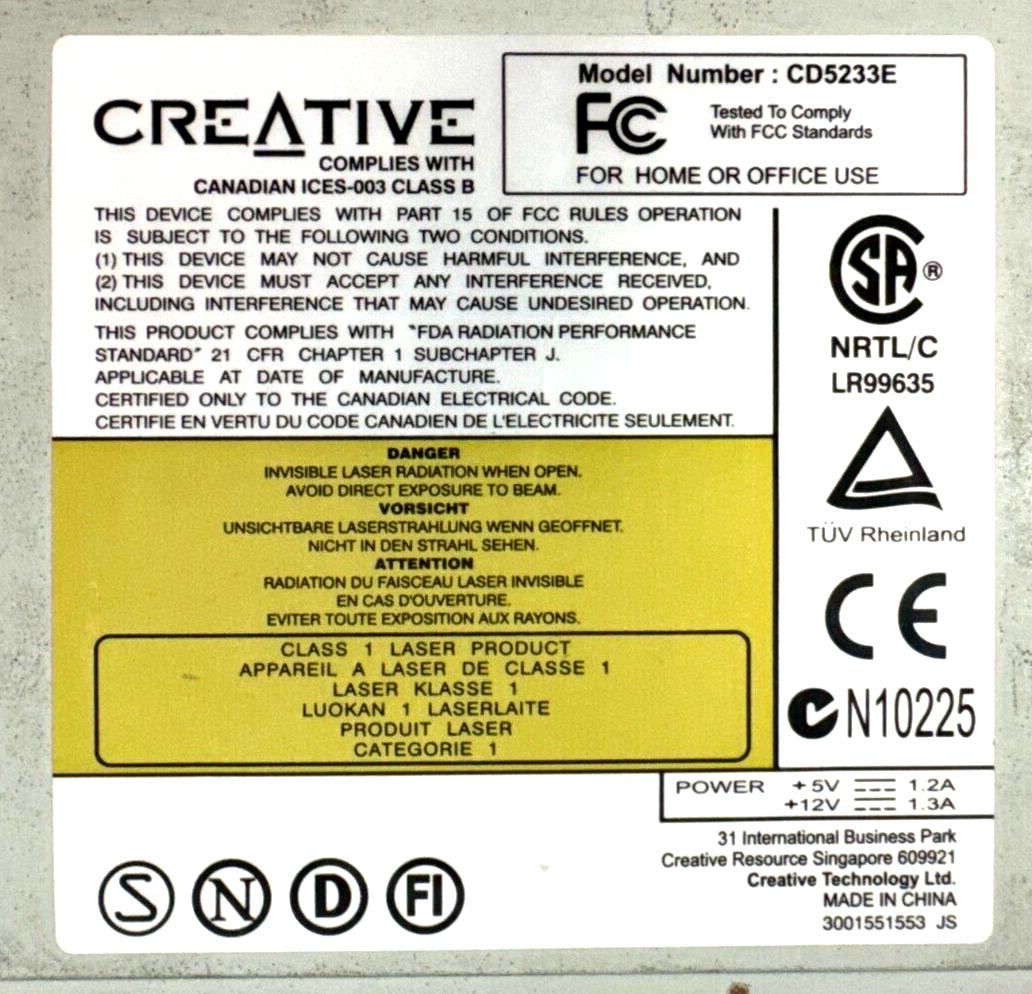 CREATIVE 52X INTERNAL IDE CD-ROM DRIVE #CD5233E | eBay