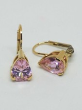 Sterling Silver Vermeil Pink Pear CZ Leverback Earrings
