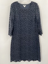 Garnet Hill Women’s 3/4 Sleeve Scoop Neck Lace Dress Dark Gray Size 10 EUC