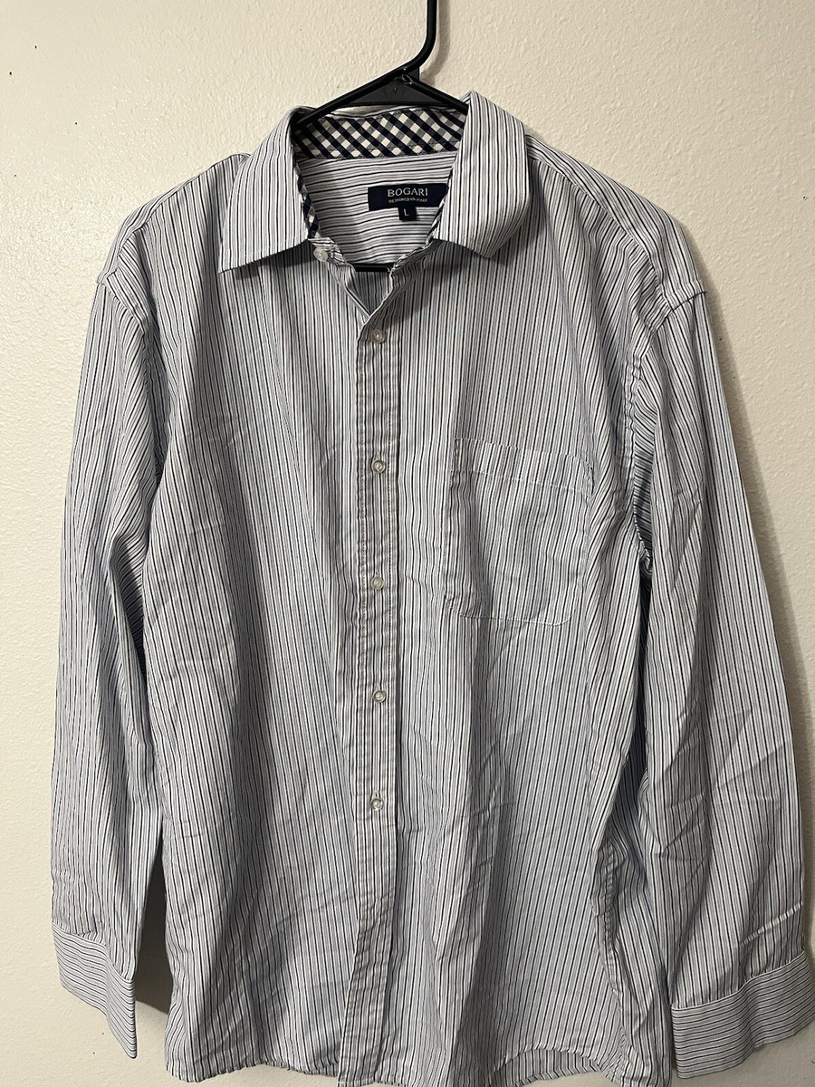 bogari dress shirt Bogari Men’s Large Blue Striped Dress Shirt Long Sleeve Button Up