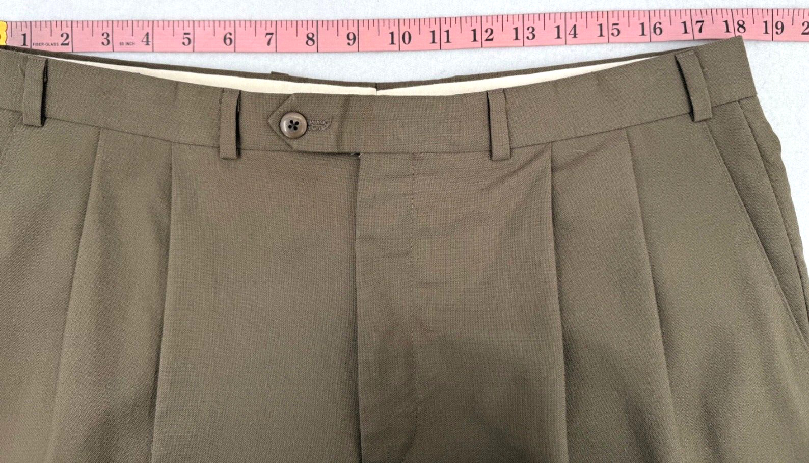 Chaps Ralph Lauren 100% Dress Pants Mens 36 x 29 Lt Brown Pleated Cuffed Pre-Own