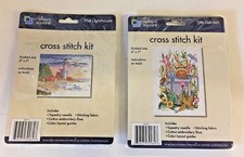 Vintage 1990's Cross Stitch Kit Set 2 Lighthouse Garden NOS Crafters Square 5X7