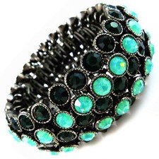 USA Bracelet green rhinestone CRYSTAL stretch elastic black wristband bridal NEW