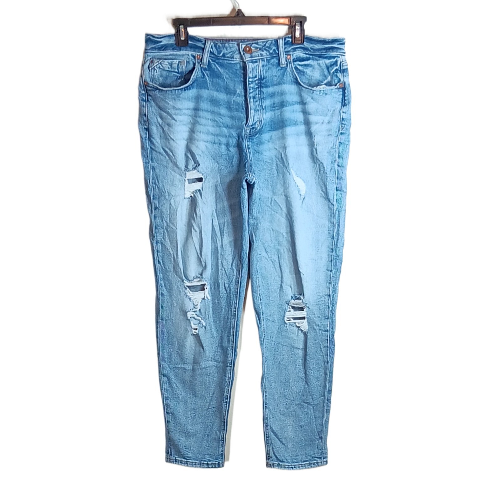 Edgely Mom Jeans Womens 16 Light Wash High Rise Distressed Button Fly Stretch