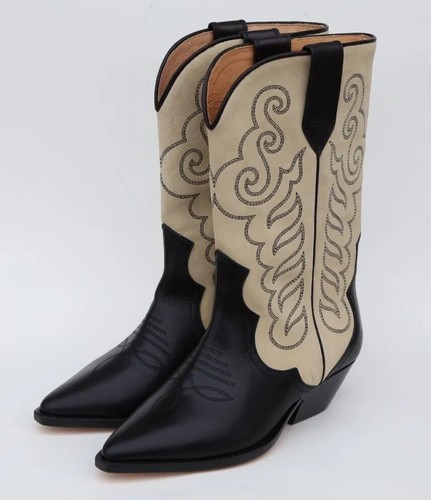 Isabel Marant Cowboy Western Boots Size 38-US 8 in Black/ White Ecru - Picture 5 of 18