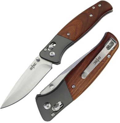 S-TEC Axis Lock Folding Knife 3.5'' Satin Finish 3Cr13 Steel Blade Wood Handle