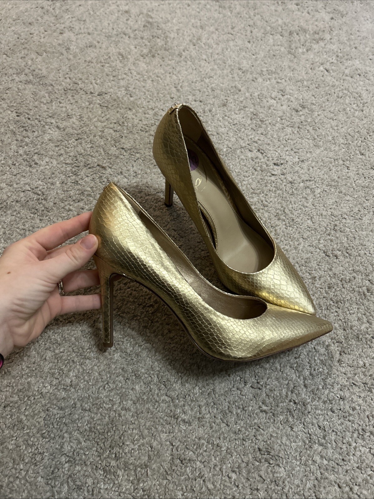 Sam Edelman Women's Hazel Pumps Gold Snakeskin Size 8.5