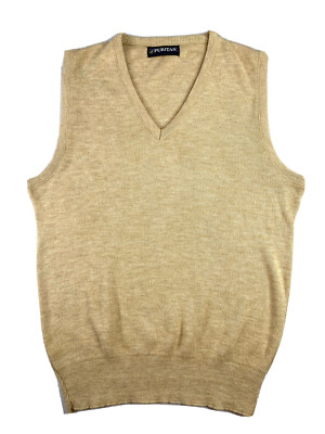 VTG Puritan Mens Beige Cable Knit V Neck Pullover Vest Sz Large