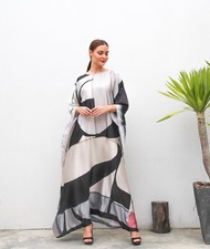 Beautiful Kaftan For Women, Soft Satin Silk Caftan, Printed Kaftan J5844