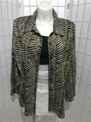Women's Nouveau Monde 3X Oak Tan Zebra Print Button Blouse