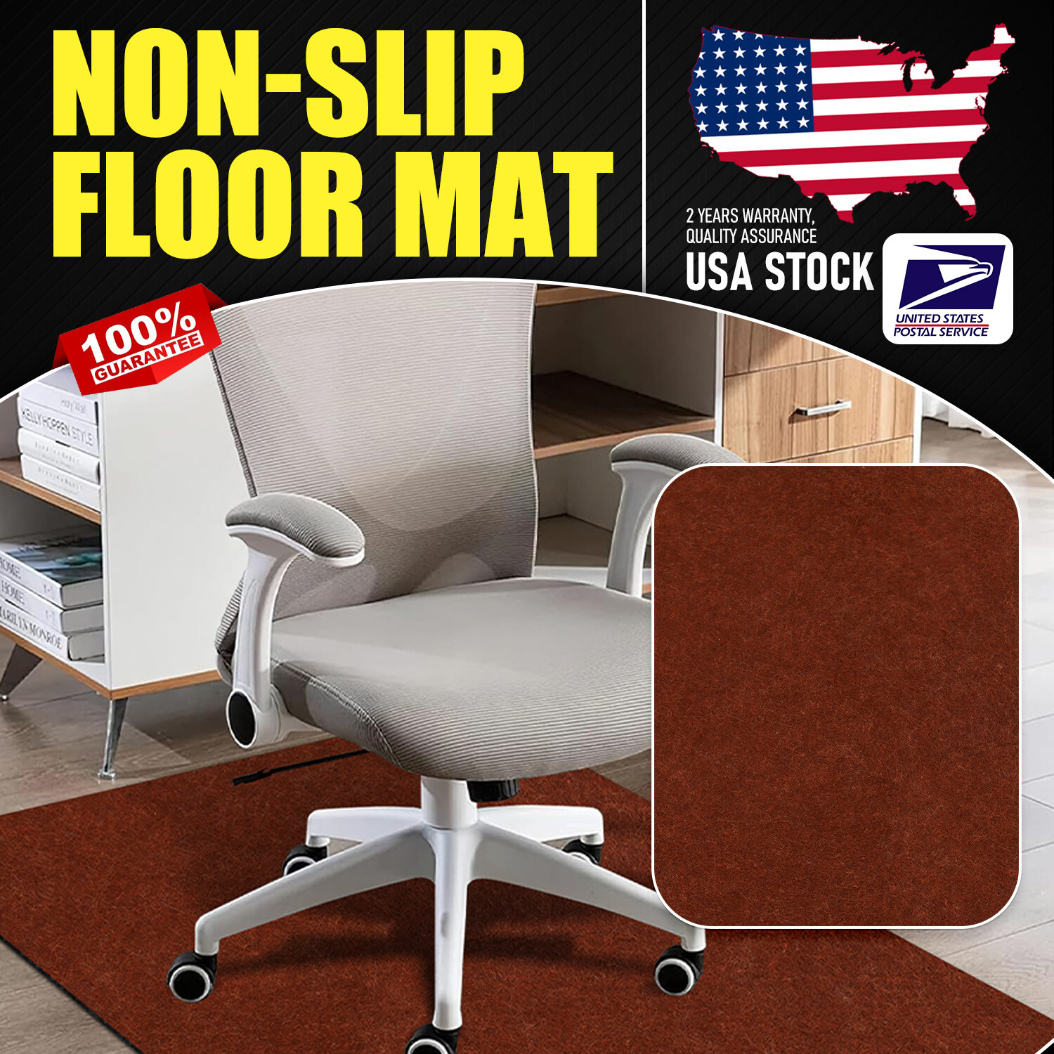 Durable 47x35 Brown Office Chair Mat for Carpeted Floors-image