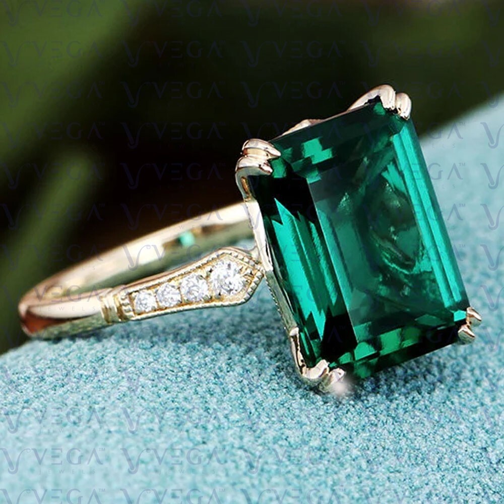 6.30Ct Emerald Natural Emerald & Diamond 100% 14k SOLID Yellow