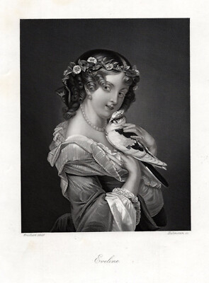 Eveline. Original steel engraving, engraved by Eulenstein around 1850
