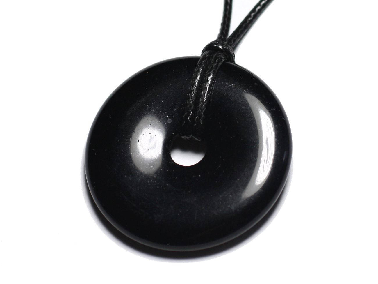 Pendentif obsidienne noire rond 40mm collier en pierre fine polie