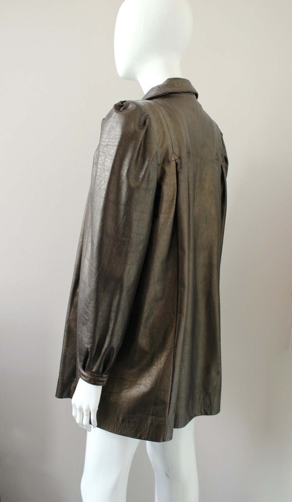 ZILLI bespoke bronze metallic calf leather pleated vintage jacket coat FR38 UK8 image 7