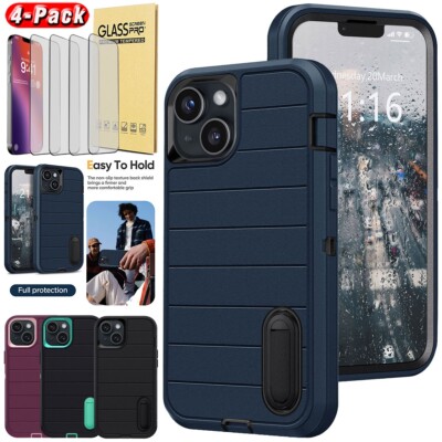 For Apple iPhone 13/13 Pro Max Phone Hard Case Heavy Duty Cover / Tempered Glass
