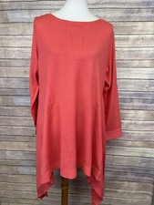 Roaman’s 14/16 NWOT Asymmetric Hem Sweater Dress Coral Orange Stretchy 