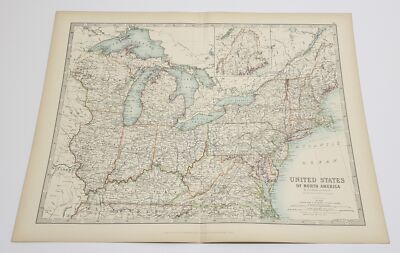 JOHNSTON United States (North Eastern Sheet) 1904 Atlas Map Colour Engraving
