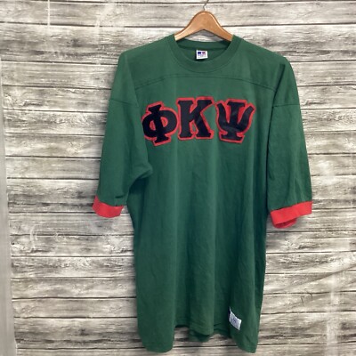 Vintage Phi Kappa Psi Shirt Mens 2XL Green Russell Athletic Ringer Tee 80s 90s