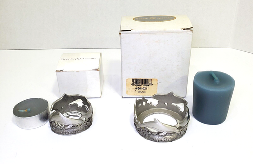 WYLAND Scents & Accents Pewter Ring of DOLPHINS Candles Holders Set of 2 W/BOXES - Picture 8 of 8
