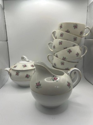 Creamer, Sugar And 6 Cups Occupied Japan  Lovely Cherry  Design  Uncagco 