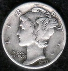 1943 War Time VF Mercury Silver Dime with Splendid Toning, KM 140