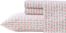 Laura Ashley Queen Sheet Set, Soft Sateen Cotton, Floral Design, Pink