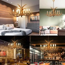 Lampada a sospensione 6 teste retrò marrone corna lampadario corno di cervo plafoniera sospesa