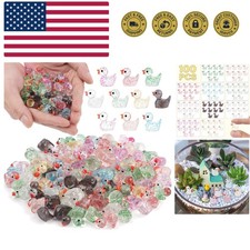 100Pcs Glitter Mini Resin Ducks, Colorful Tiny Ducks Figurines Bulk for Minia...