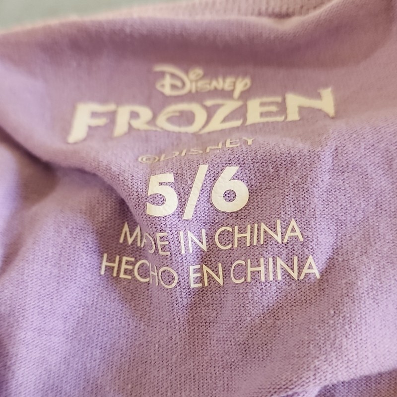 Disney Girls Purple Frozen Graphic Print Crew Neck Short Sleeve Tee 5/6 Cotton