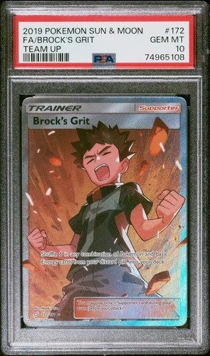 PSA 10 GEM MINT Brock's Grit (Full Art) 172/181 Sm-Team Up Holo
