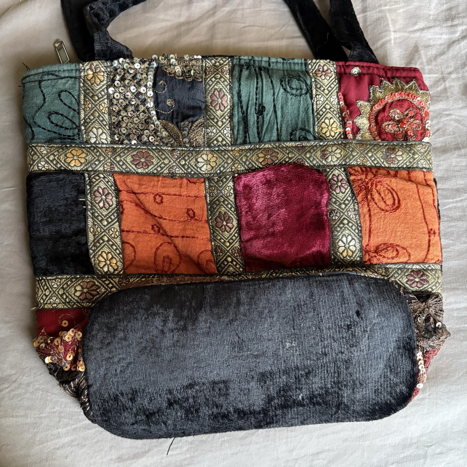 Vtg Multi-Colored Patchwork Purse Shoulder Bag Re… - image 7
