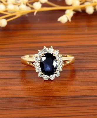 2.30Ct Oval Cut Lab-Created Sapphire Engagement Halo Ring 14K Yellow Gold Plated