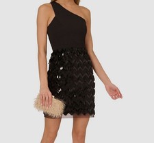 Adrianna Papell Women's Black Sequined One-Shoulder Dress Sz 4
